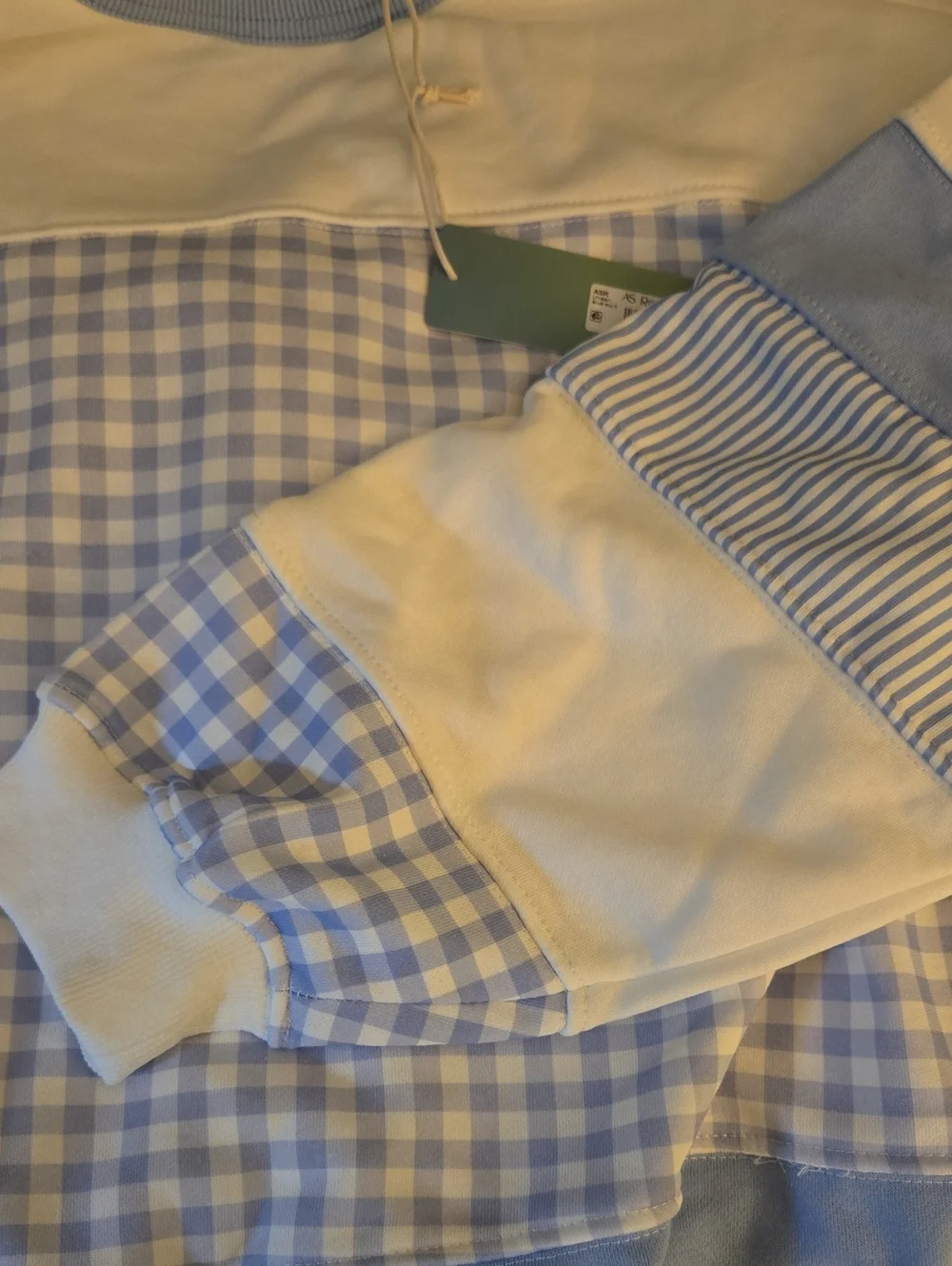 NWT Altar'd State AS Revival Blue & White Gingham Patchwork Sweatshirt $74 Med. - Picture 5 of 6